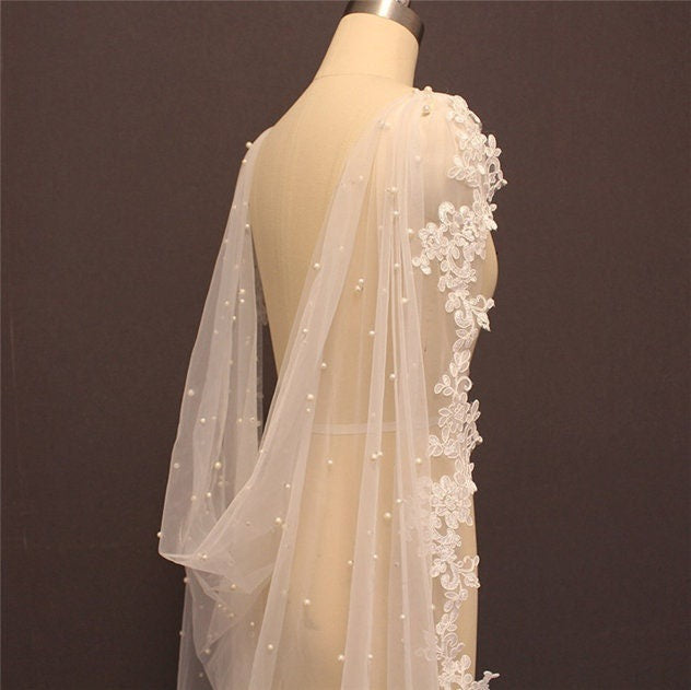 • HELENA• pearl lace bridal cape
