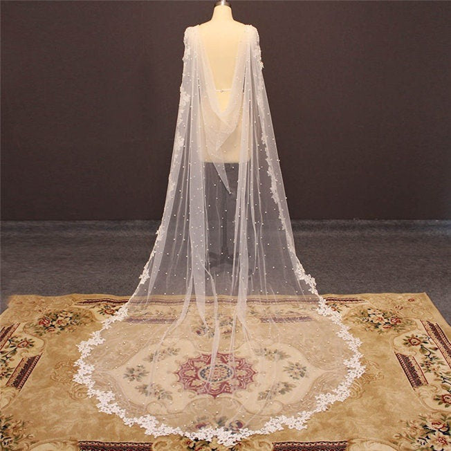 • HELENA• pearl lace bridal cape