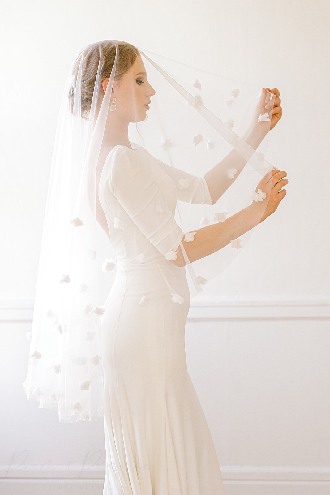• BRIDGET Blusher • 2 tier 3D flower bridal veil