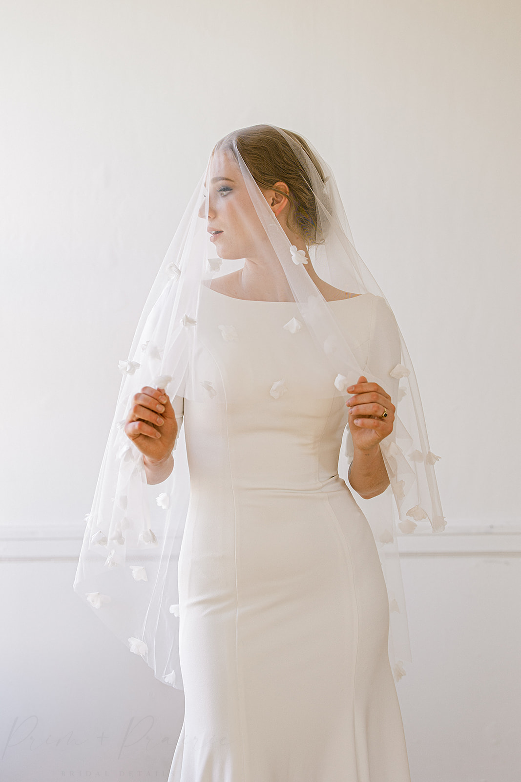 • BRIDGET Blusher • 2 tier 3D flower bridal veil