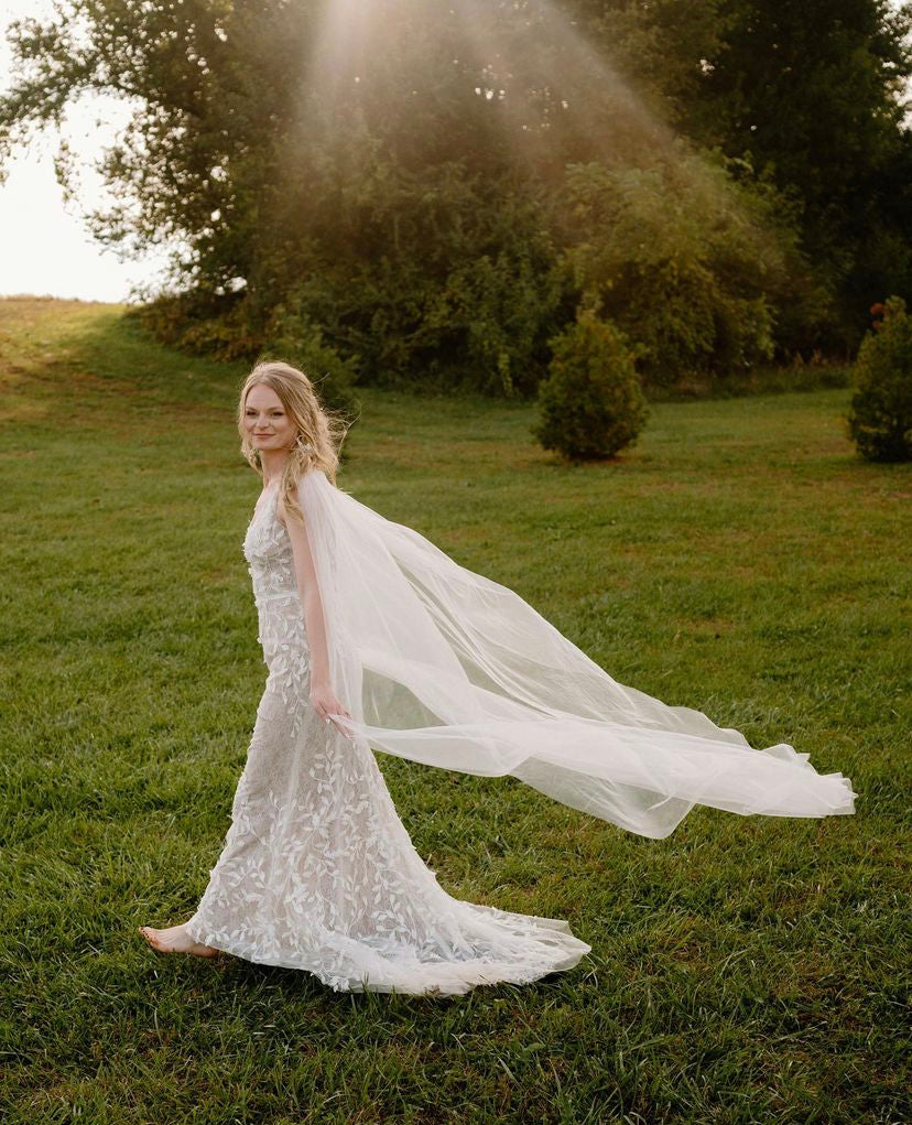 • KATE • thin strap tulle bridal cape
